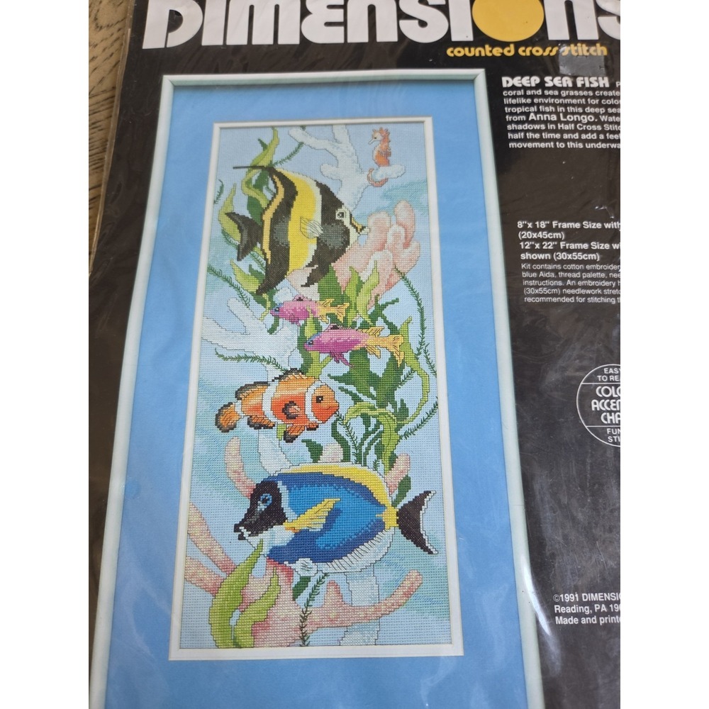 Vintage Dimensions Counted Cross Stitch Kit Deep Sea Fish Coral Seahorse 1991 - Picture 3 of 6